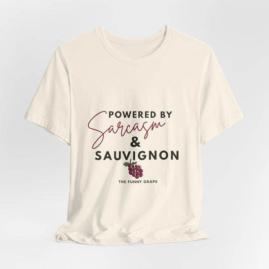 Powered by Sarcasm & Sauvignon Wine T‑Shirt | The Funny Grape