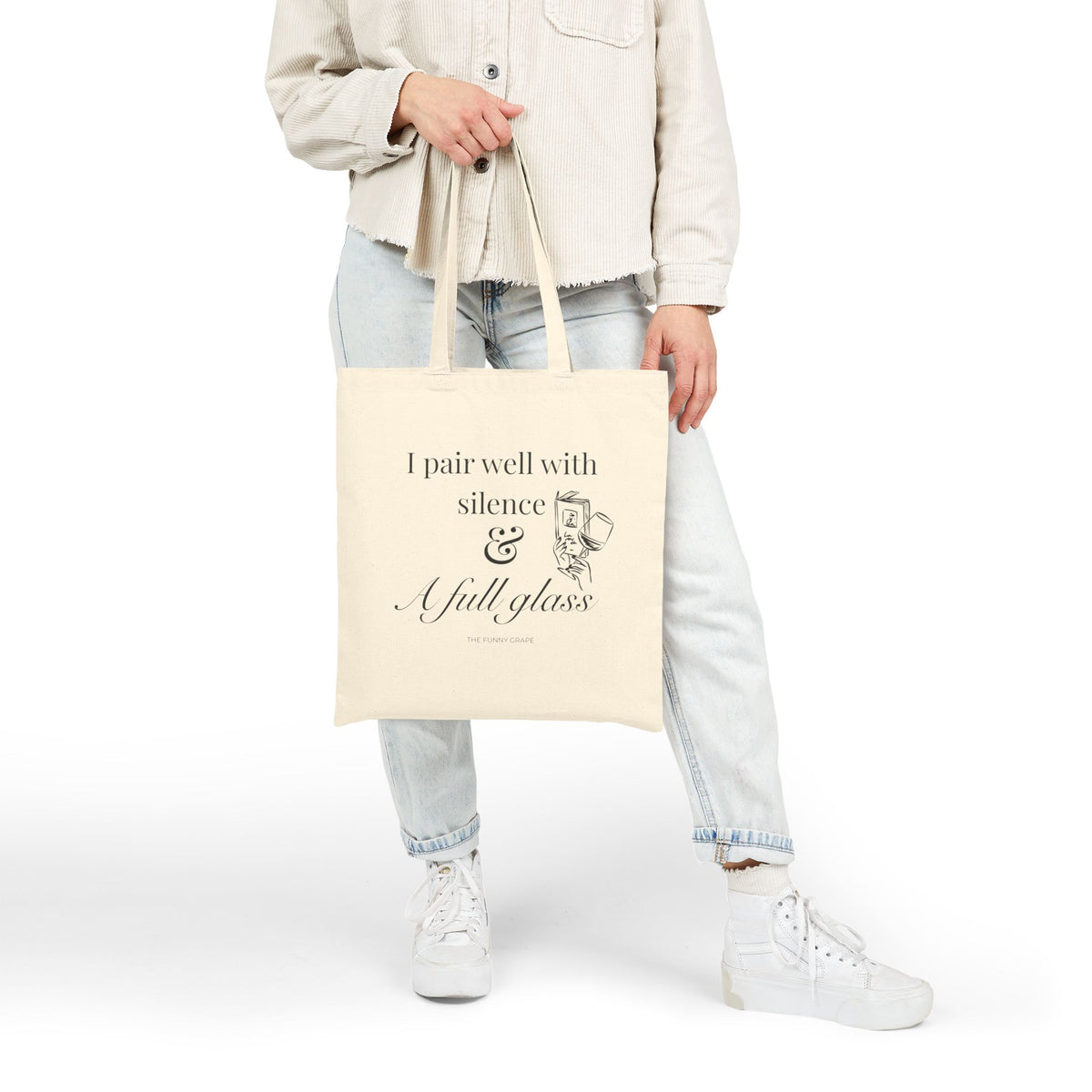 I Pair Well with Silence & Full Glasses Canvas Tote Bag | The Funny Grape