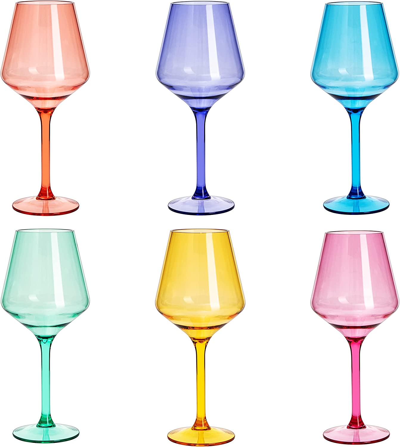 European Style Crystal, Stemmed Wine Glasses, Acrylic Glasses Tritan Drinkware, Unbreakable Colored, 6 - Set - Shatterproof BPA-free plastic, Reusable, All Purpose Glassware, Hand Wash Only 15oz-4