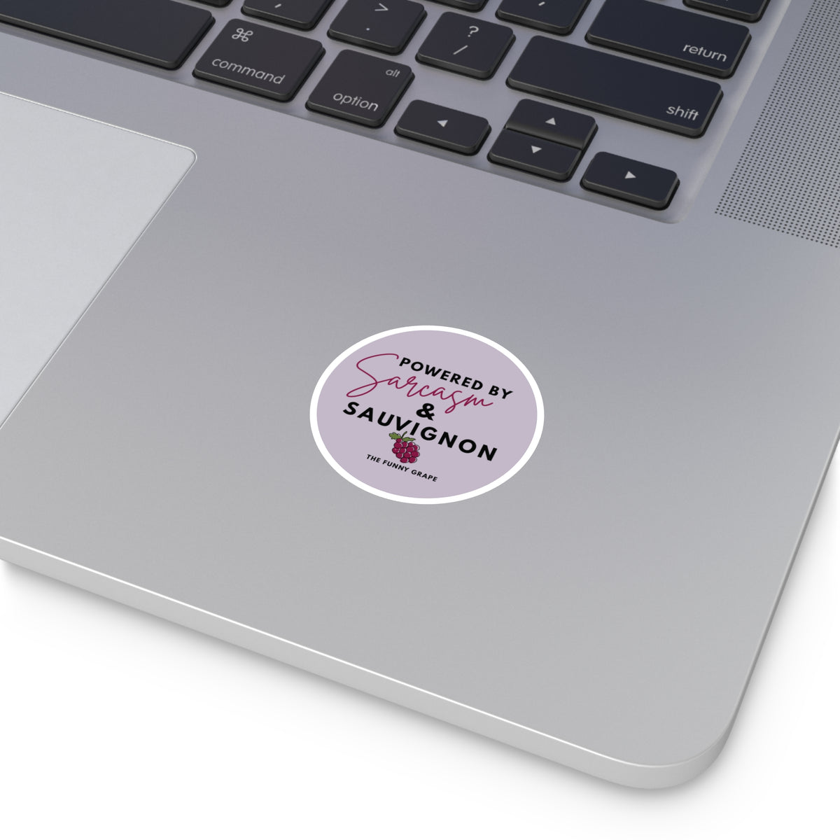 Sarcasm & Sauvignon Round Sticker | The Funny Grape