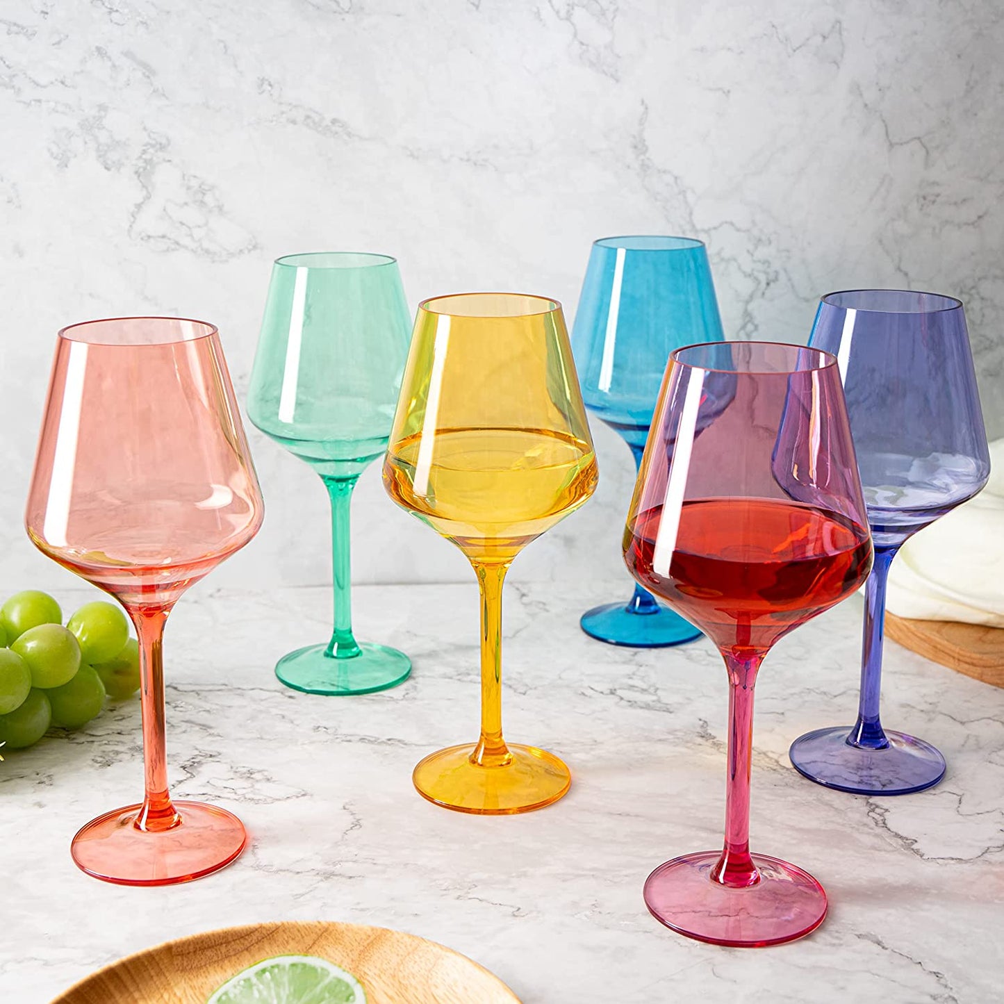 European Style Crystal, Stemmed Wine Glasses, Acrylic Glasses Tritan Drinkware, Unbreakable Colored, 6 - Set - Shatterproof BPA-free plastic, Reusable, All Purpose Glassware, Hand Wash Only 15oz-2