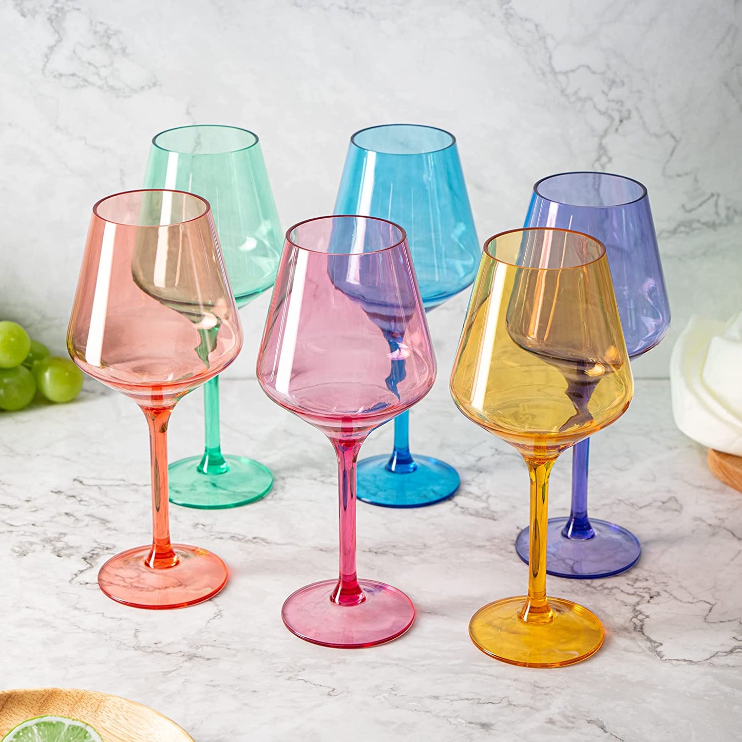 European Style Crystal, Stemmed Wine Glasses, Acrylic Glasses Tritan Drinkware, Unbreakable Colored, 6 - Set - Shatterproof BPA-free plastic, Reusable, All Purpose Glassware, Hand Wash Only 15oz-3