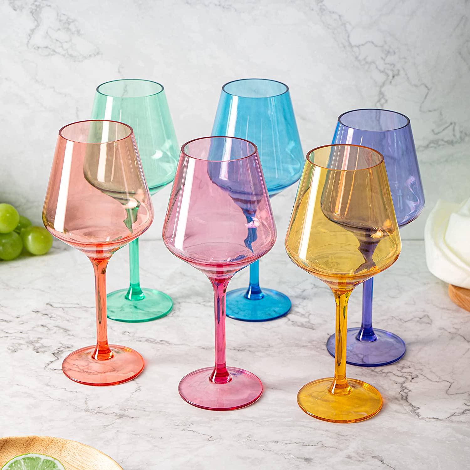 European Style Crystal, Stemmed Wine Glasses, Acrylic Glasses Tritan Drinkware, Unbreakable Colored, 6 - Set - Shatterproof BPA-free plastic, Reusable, All Purpose Glassware, Hand Wash Only 15oz-3