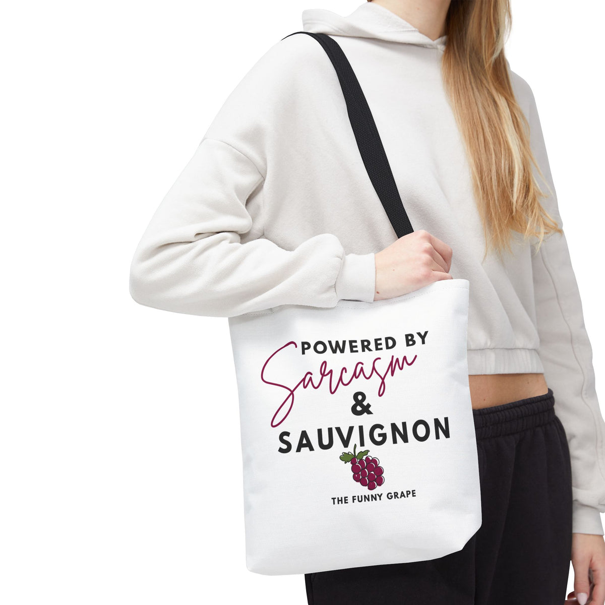 Powered by Sarcasm & Sauvignon Tote Bag | The Funny Grape