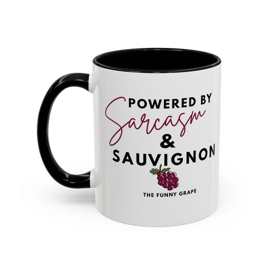 Powered By Sarcasm & Sauvignon Coffee Mug | The Funny Grape