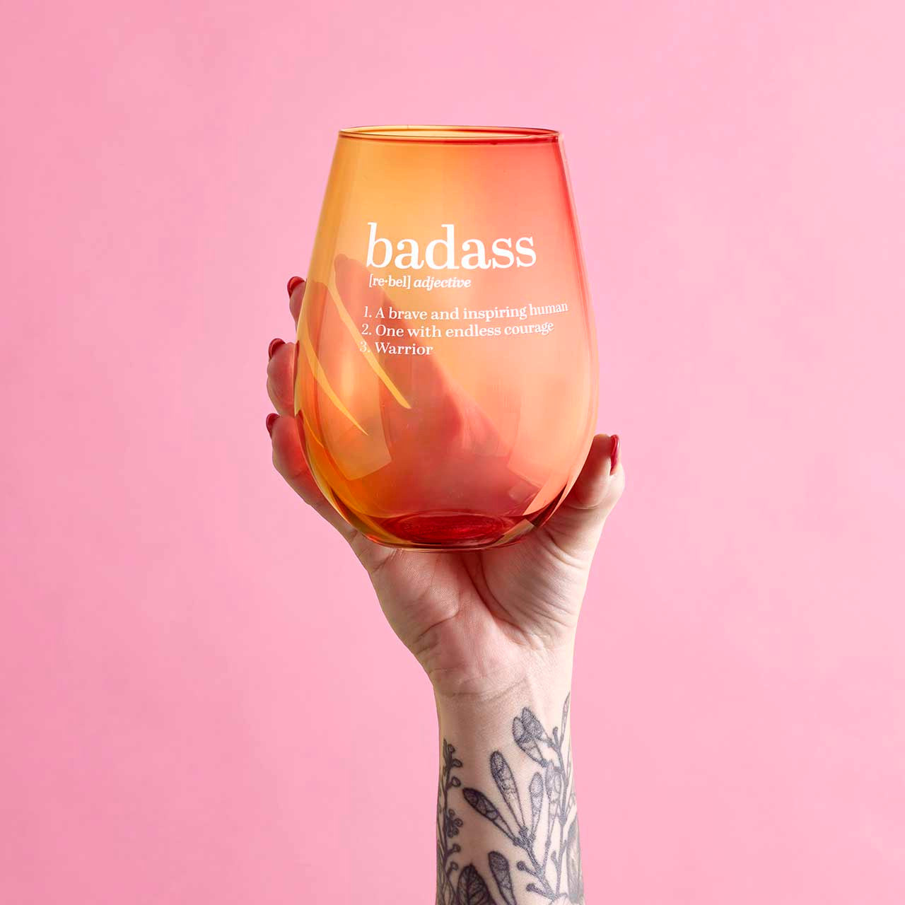 Set of 6 Badass Jumbo Stemless Wine Glass in Orange Pink Ombre | 30