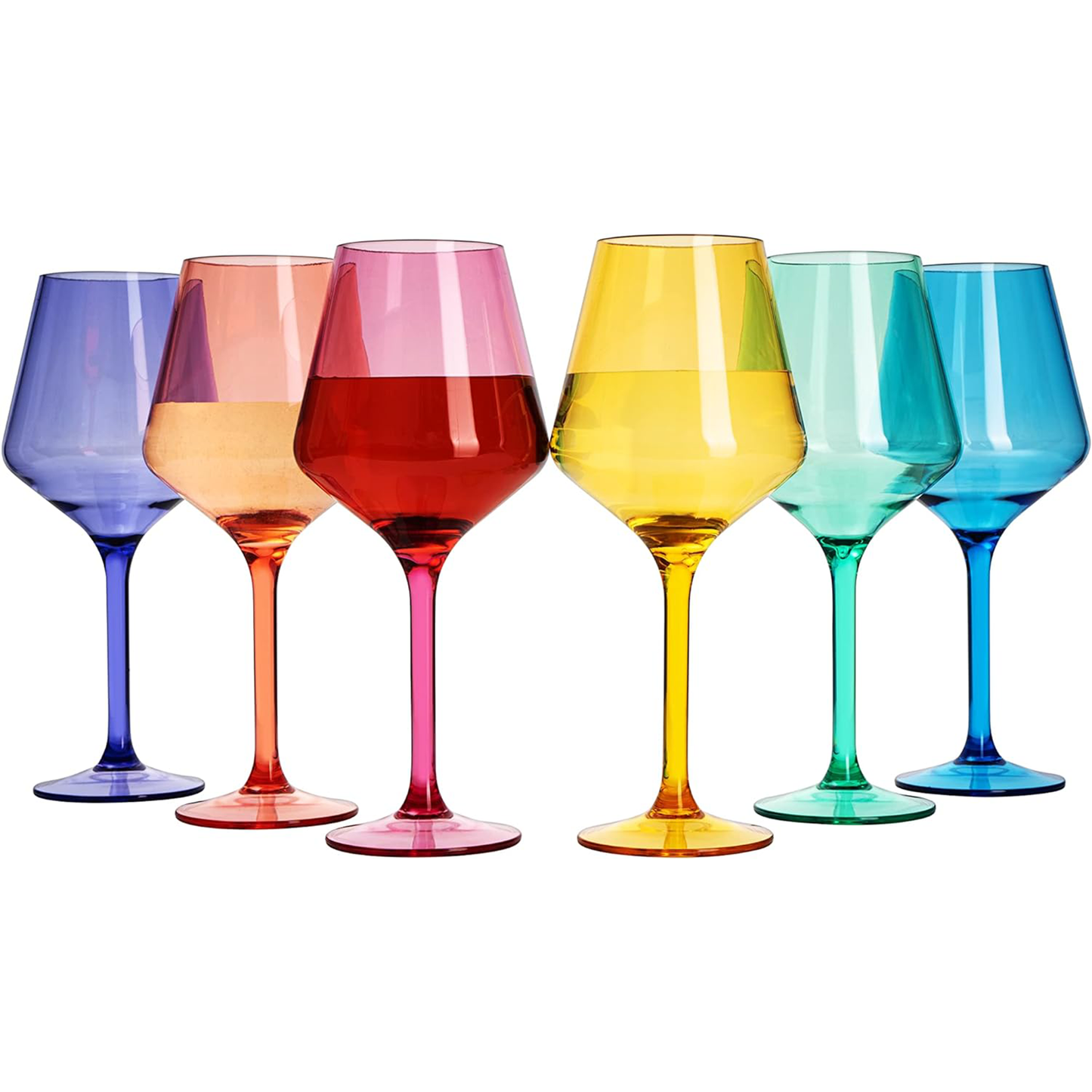 European Style Crystal, Stemmed Wine Glasses, Acrylic Glasses Tritan Drinkware, Unbreakable Colored, 6 - Set - Shatterproof BPA-free plastic, Reusable, All Purpose Glassware, Hand Wash Only 15oz-0