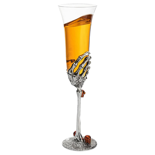 The Wine Savant Stemmed Single Skeleton Champagne Glasses Single Glass 7oz Skeleton Glasses 9" H, Goth Gifts, Skeleton Gifts, Skeleton Decor, Spooky Wine, Water or Champagne Gift