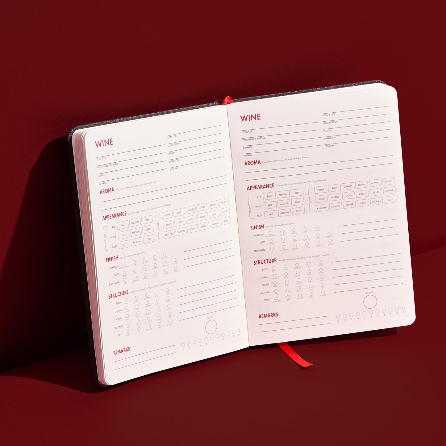 Wine Folly Wine Journal Guided Wine Tasting Notes (5" x 7" B6 Notebook) - Features 4 Step Tasting Method, Wine Color Reference Card, and Page Marker (Black)