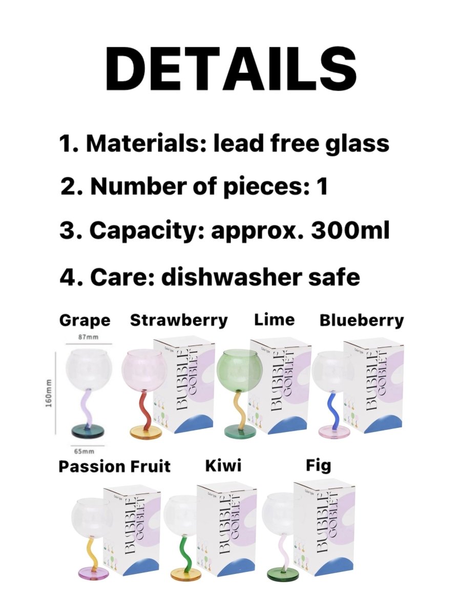 Handblown Bubble Wine Glass - Retro Whimsical Eclectic Wavy Stemmed