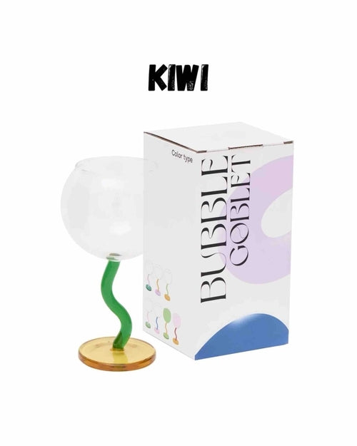 Handblown Bubble Wine Glass - Retro Whimsical Eclectic Wavy Stemmed